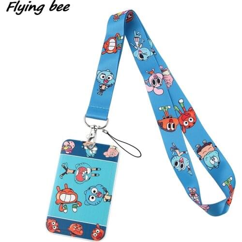 Flyingbee X1603 Cartoon Friendship Blue Lanyard Credit Card ID Holder Bag Student Travel Bank Bus Business Card Cover Badge Gift