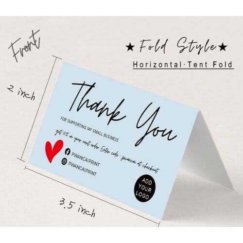 Orientation Folded Horizontal Tent Thank You Card Personalized with Red Love-Black and White Simple&Elegant for small business
