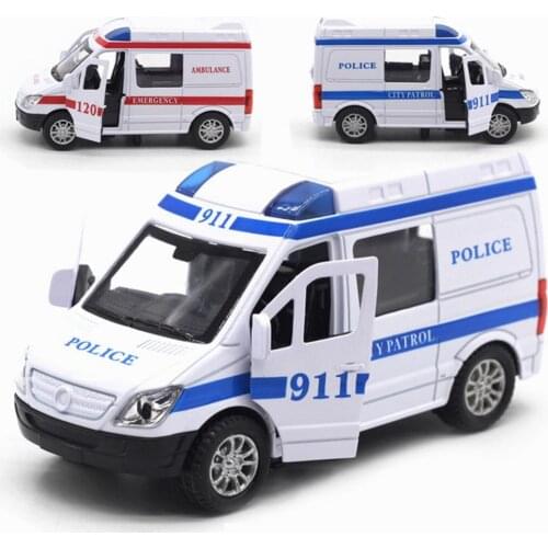 Simulated Pull Back Sound Light Ambulance Police Car Fire Truck Kids Toy Gift