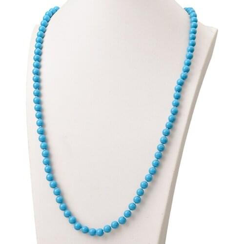 Round Blue Glass pearl Beads For 8mm Long Synthetic pearl Charm Nnecklace 36inch For Noble Ladies Party Gifts Wholesale H873