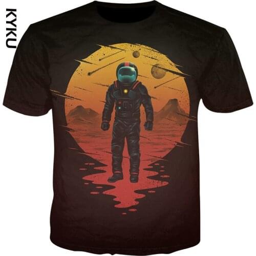 KYKU Summer T Shirts Men Astronaut 3d Print T Shirts Funny Cartoon Tees 3d T shirts Men Plus Size 5XL Tops Streetwear
