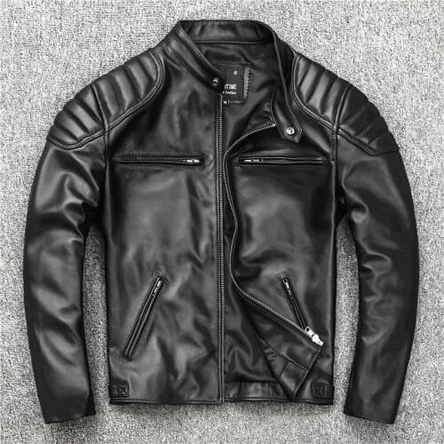 2021 NEW Sheepskin Leather Jacket Mens Motorcycle Biker Spring Natural Genuine leather Jackets Slim Short coat