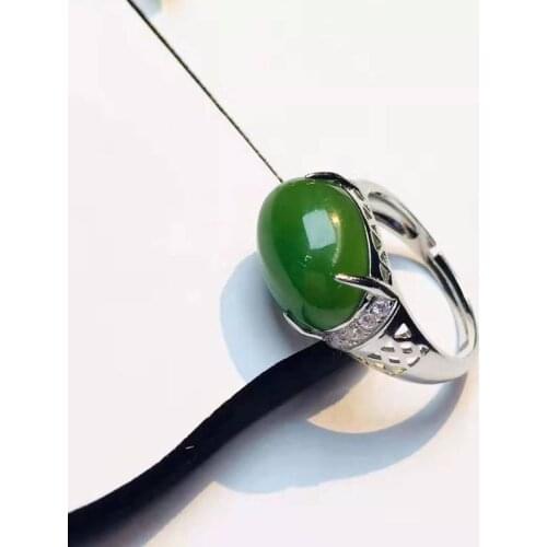 Natural Jade with Jasper Gemstone Silver Mosaic Classic Trendy Charm Women Jewelry Ring