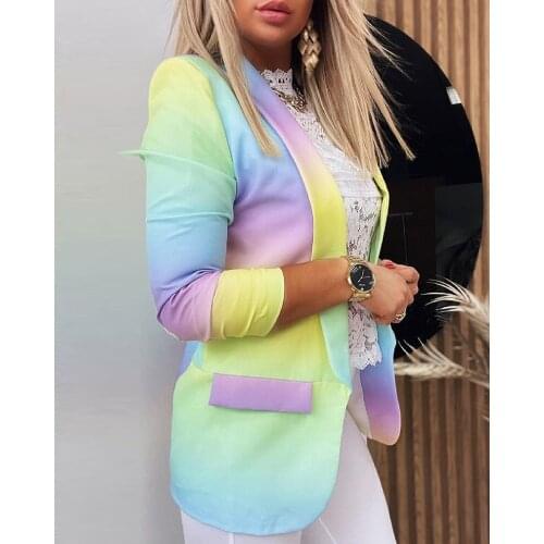 2021 New Ombre Colorblock Long Sleeve Blazer Coat