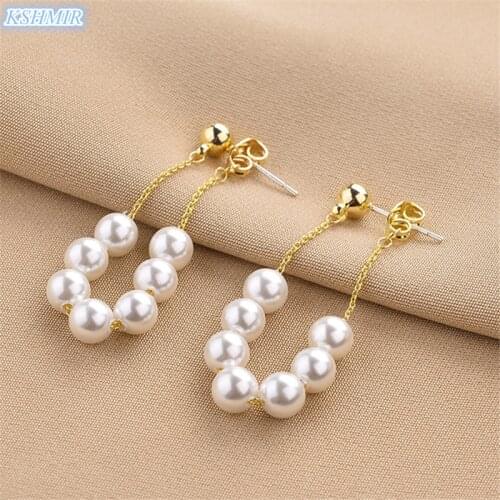 KSHMIR 2021 new drop type pearl earrings Korean chain earrings exquisite temperament women wedding earrings
