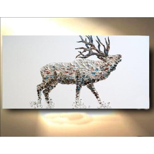 Palette Knife High Skills Artist 100% Hand-painted Abstract Polygonal Deer Oil Painting On Canvas Handmade Deer Oil Painting