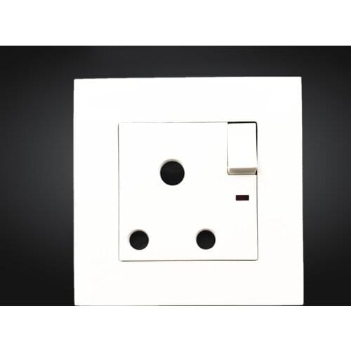 86 Type PC Panel British Standard South Africa Standard Three Round Hole Power Wall Socket 15A with LED with Switch