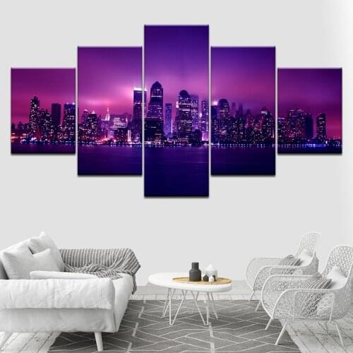 New York Panoramic Skyline Cityscape 5 Piece Wallpapers Art Canvas Print modern Poster Modular art painting Home Decor