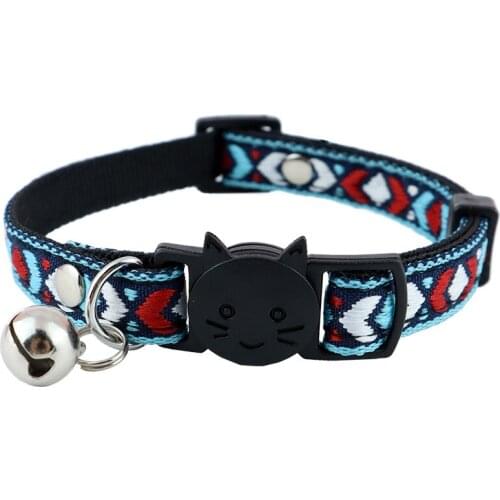 Pet Supplies Cat Collar Ethnic Collar with Hanging Bell for Small Dog Cute Cat Accessories Kitten Breakaway Buckle Collar Soft