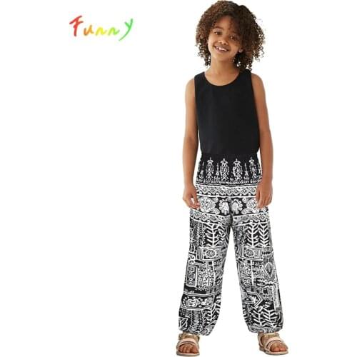 Bohemian Baggy Harem Pants for Girls Summer 2021 Casual Yoga Leggings Kids Clothes Elastic Waist Children Sport Wear