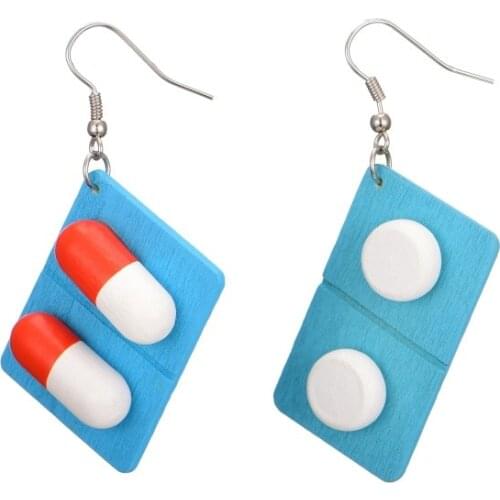 Funny Creative Ear Wood Earrings Did you take the medicine today? wooden pill capsules Harajuku wind ear drops accessories