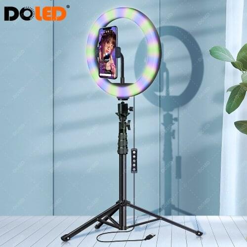 DOLED 10" LED Ring Light RGB Music Rhythm with 51.18”Tripod Stand for Photographic Lighting Photo Studio Video Live Stream Party