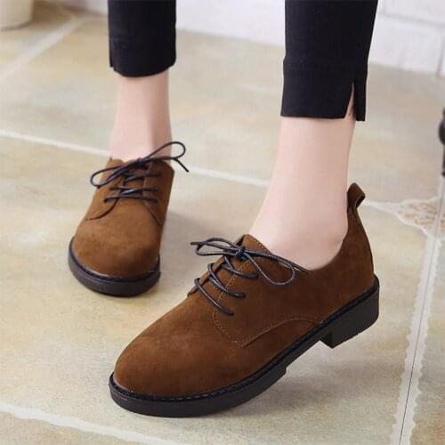 Women Brogue Shoes Lace Up Casual Shoes Faux Suede Oxford Shoes Woman Flats Black Platform Shoes Creepers zapatos mujer N7773