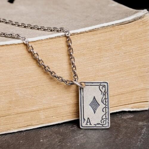 Vintage Silver Punk Retro 925 Sterling Silver Rectangular Poker Pendant Tag Necklace Pendant without Chain