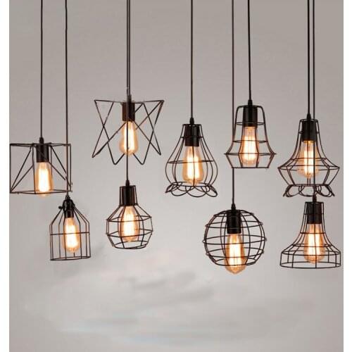 Vintage Spider Shape Black Iron Cage Loft Scandinavian Pendant Light Fixture with Edison Bulb E27 Droplight for Bar Home Decor