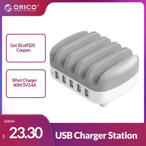 ORICO 5 Ports USB Charger Station Docking with Holder 40W 5V2.4A Charging Free USB Cable for iphone Samsung Xiaomi PC Tablet