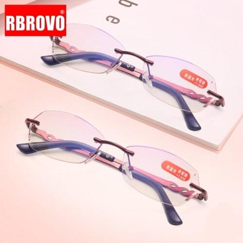 RBROVO 2021 Retro Women Reading Glasses Anti-blue Light Flat Mirror Reading Glasses Rimless Luxury Brand Eyeglasses For Old Man