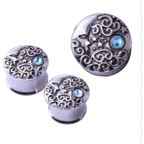 2PCS New Ear Plugs Tunnels Sexy Body Jewelry Stainless Steel Moon Blue Crystal Fashion Piercing Ear Tunnel Expansions For Women