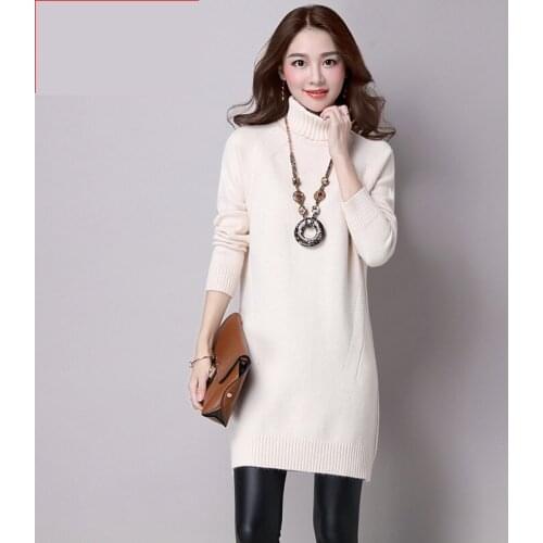 YAGENZ Women Pullover Sweater Dress Winter Casual Loose Knit Solid Ladies Slim Warm Turtleneck Sweaters Women Clothing 3XL