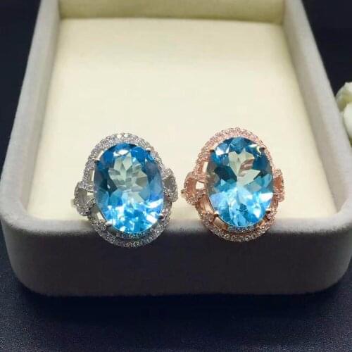 Big size baby blue topaz 12*16 concave cut blue topaz ring in simple and elegant design in 925 silver jewelry