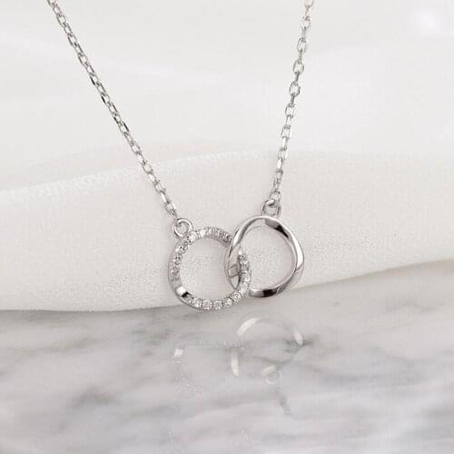 KOFSAC Women Silver Color Necklaces Jewelry Fashion Chic Zircon Two Circle Geometric Necklace Girl Party Accessories New Joyas