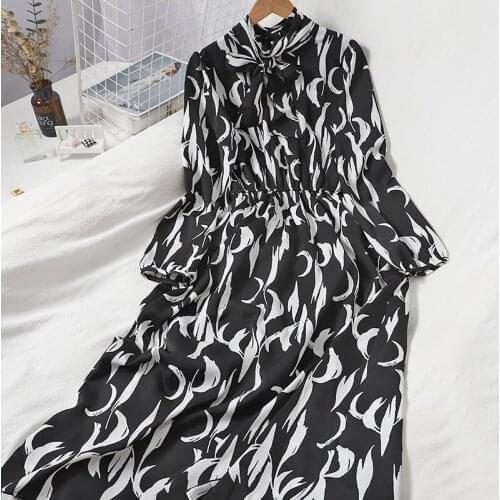 New Fall Fashion Women Party Swing Maxi Dress Long Sleeve Stand Collar Bow Lady Elegant Dresses Chic Korean Bandage Vestidos 164