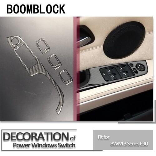 4 Pcs/Set Carbon Fiber Car Interior Decoration Door Window Switch Cover Trims For bmw e90 LHD 2005-2012 3 series Accessories