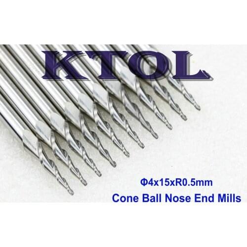 4x15mm R0.5 Quality2 Flute Spiral Solid Carbide Micro End Mill 3D Wood Engraving Tools, Tapered Ball Nose End Mills Cutter Bits