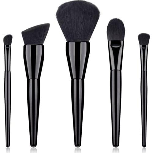 5PCS Classic Black Makeup Brushes Set Super Soft Make Up Brush Kits Blush Slanted Powder Ultimate Blending Beauty Tool