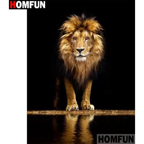 HOMFUN Diamond Painting Cross Stitch Pattern 5D Diamond Embroidery "Lion animal" Home Decor DIY diamond Art A30214