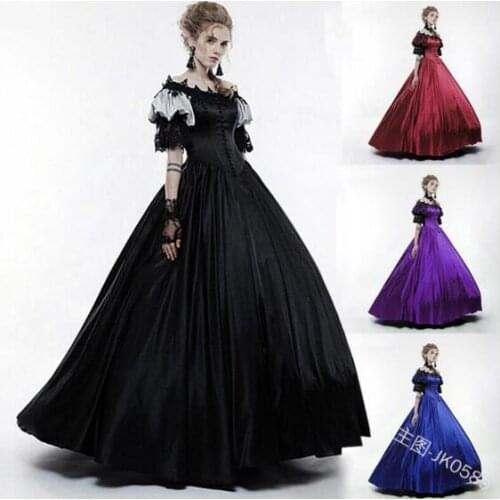 Medieval vintage palace victorian long dress lace high waist slim puff sleeve lolita dress kawaii girl gothic lolita op loli cos