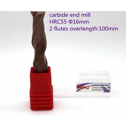 Router bit 16*16*100 of 2 flutes flat end mill HRC55 tungsten mill cutter carbide end mills CNC machine tool