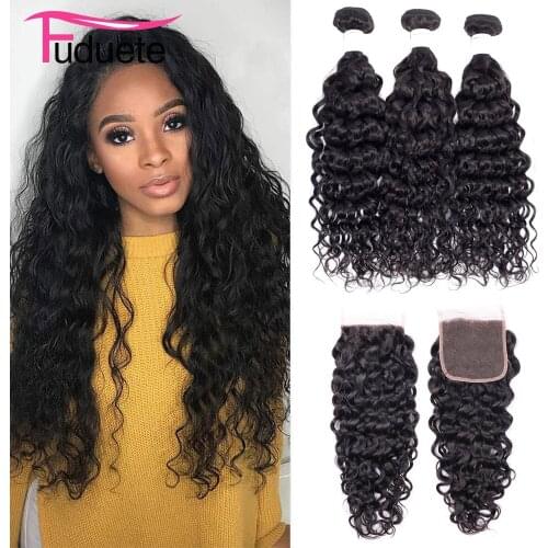 Fuduete Hair Water Wave Bundles With Closure Peruvian 4x4/5x5/6x6 Closure And Bundles Natural Hair Extensions Huamn Hair Remy