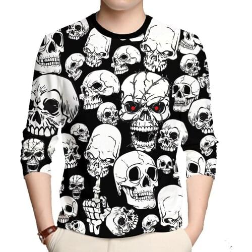 OGKB White 3D Skull Print Long-sleeve Tshirt Mens O-neck T Shirts Summer Terror Short Sleeve Hip Hop Harajuku Oversized Men