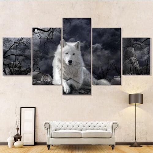 Painting Oil Poster Wall Fashion Picture For Home Decoration 5 Panel Animal Wolf Canvas Art Print Modular Kids Room Framework