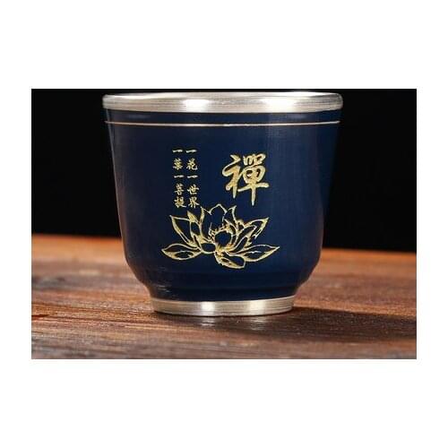 Ceramic Teacup 999 Sterling Silver Health Cup Tea Bowl Meditation Cup Silver Plated Teacup Kungfu Green Tea Tie Guan Yin Teaware