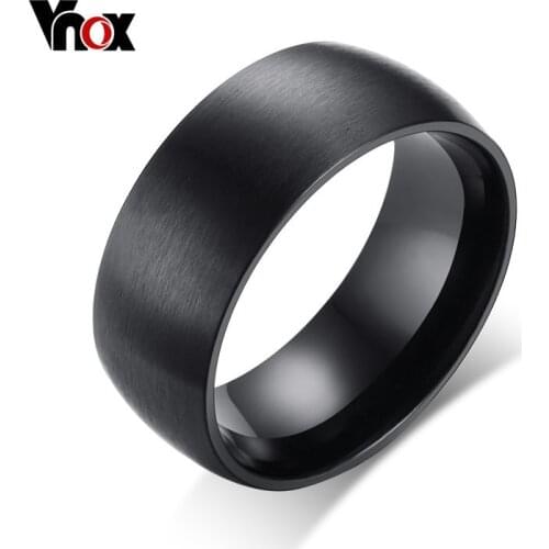 Vnox Classical Men Wedding Ring Black Stainless Steel Ring 8mm Matte Finish Male Engagement Ring Jewelry