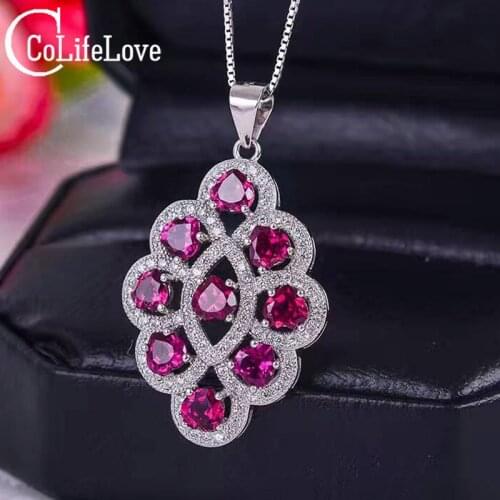Beautiful heart cut gemstone pendant 9pcs 4mm*4mm natural pyrope garnet silver necklace pendant solid 925 silver garnet pendant
