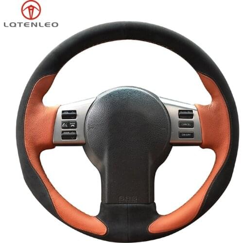 LQTENLEO Brown Leather Black Suede Hand Sew Car Steering Wheel Cover For Infiniti FX FX35 FX45 2003-2008 Nissan 350Z 2003-2009