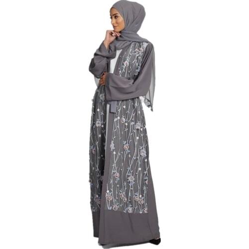 Fashion Ramadan embroidery Kimono Abaya Hijab Muslim Dress female Caftan Turkish Islamic Kaftan Robe Musulman Abayas Islam F1313