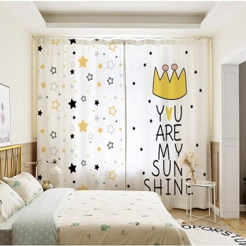 3D Printed Fashion Crown Star Blackout Curtain for Kids Bedroom Cartoon Sweet Girl Ballet Dancer Curtain Drape for Music Room