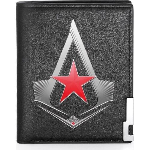 Classic CCCP Assassin Red Star Printing Mens Wallet Leather Purse For Men Credit Card Holder Short Slim Wallet Pocket