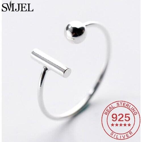Real 925 Silver Simple Ball Bar Open Rings for Women Wedding Jewelry Geometric Cocktail Joint Tail Ring S925 Accessories
