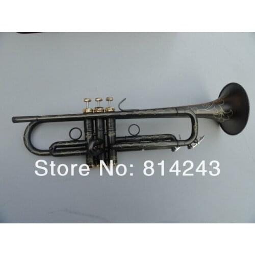 New Bb Trumpet B Flat Brass Musical Instrument Unique Grind Arenaceous Black Nickel Plated Exquisite Carve Patterns Trumpet Horn
