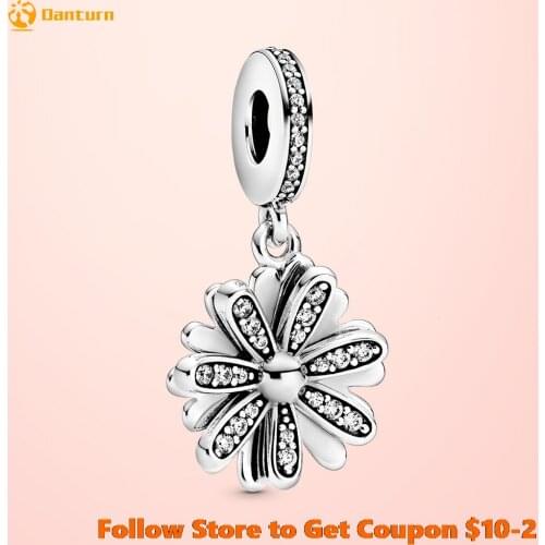 2020 New 925 Sterling Silver Beads Sparkling Daisy Flower Dangle Charms fit Original Pandora Bracelets Women DIY Jewelry