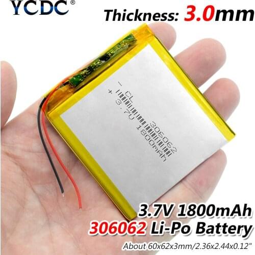 Rechargeable 1800mah 3.7V 306062 Polymer battery smart home MP3 speakers Li-ion battery for DVD,GPS,mp3,mp4,cell phone,speaker