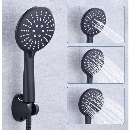 3 Function Luxury Black Shower Head Removable Hand Held Rainfall Spray Wall Mounted Shower Head Set For Bathroom Matte Black