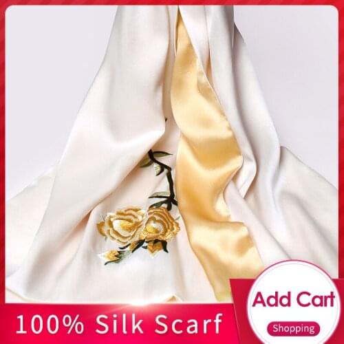 Handmade EmbEmbroidery 100% Pure Silk Scarf Luxury 2019 Hangzhou 16 mm Silk Shawls and Wraps for Women Natural Real Silk Scarves