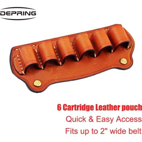 Tactical Hunting 6 Cartridge Leather 12G ShotgShell Rifle Magazine Holder for Belt Use Molle Pouch Hunting Gear Accessories
