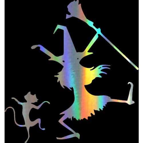 Creative Dance Witch and Cat Funny Car Decal Reflective Laser Vinyl Car Sticker Windshield Bumper Motorcycle Helmet Decal PVC